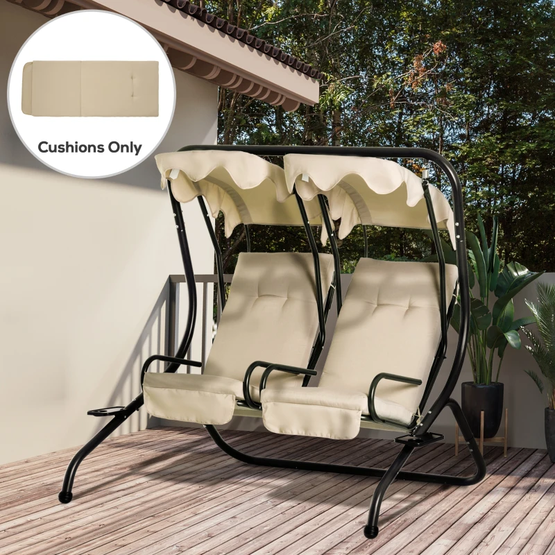 Outsunny 84A-052 Series Outdoor Porch Swing Cushions with Seat & Tufted Back, Backrest Ties, Set of 2 Replacement Cushions, Beige