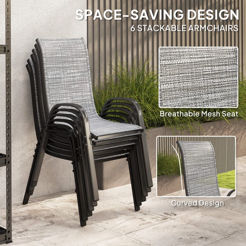 Outsunny 8 Pieces Patio Furniture Set with 9Ft Patio Umbrella, Outdoor Dining Table and Chairs, Mixed Gray