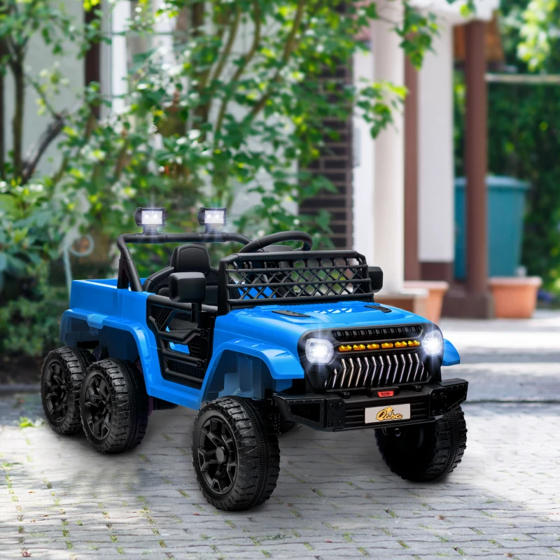 Qaba 12V 4x4 Kids Electric Car w/ 2WD/4WD Switchable, Remote Control, Spring Suspension System, Back Trailer, Light Blue