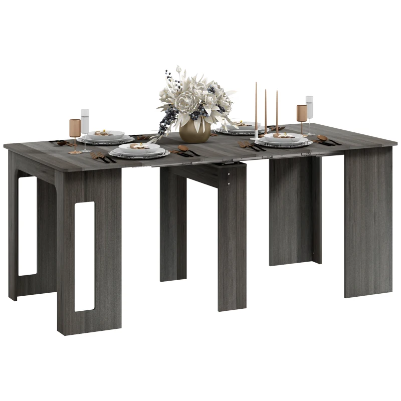 HOMCOM 23.6"-70.9" Extendable Dining Table for 6-8 People, Space-Saving Rectangular Kitchen Table for Small Spaces, Dining Room, Kitchen, Living Room, Grey