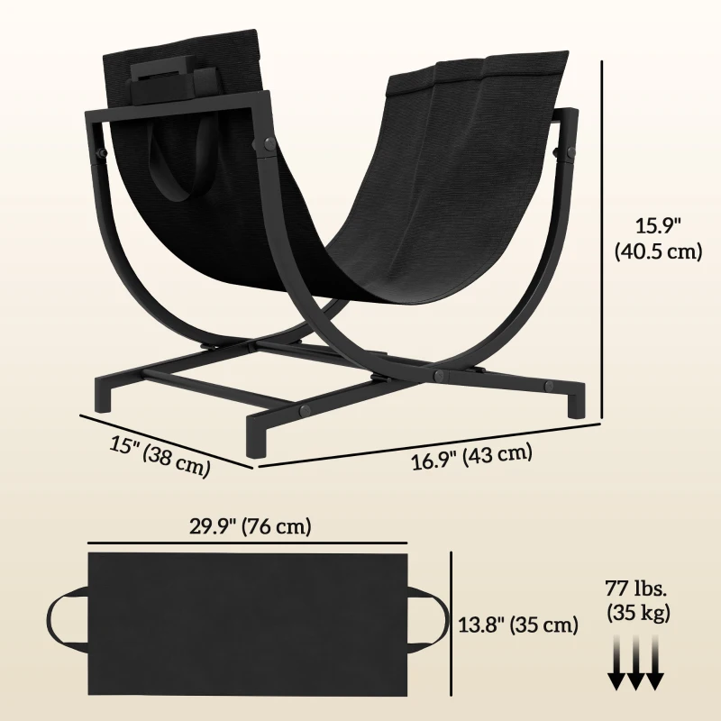 Outsunny Firewood Rack Outdoor, Foldable 17 Inch Fireplace Log Holder for Indoor, with Removable Log Carrier, Black