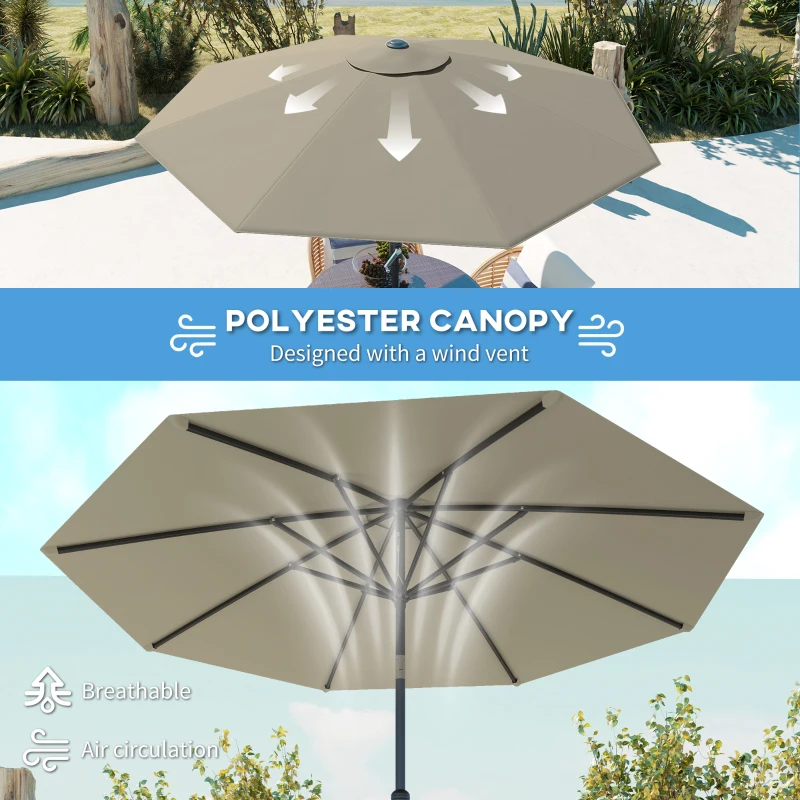 Outsunny Aluminum Patio Umbrella, Garden Outdoor Parasol, Sun Shelter, 8.5ft, Light Grey
