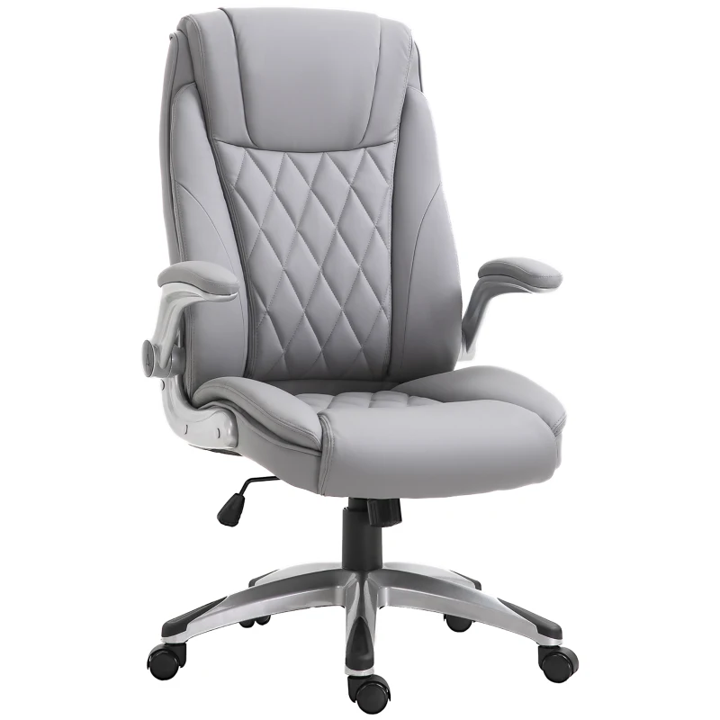Vinsetto High-Back Office Chair Executive Swivel Computer Desk Chair, with PU Leather, Flip-up Armrest, Grey