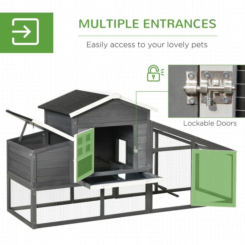 PawHut 79" Wooden Chicken Coop, Outdoor Hen House, Poultry Habitat with Removable Tray, Nesting Box, Run, Ramp, Grey