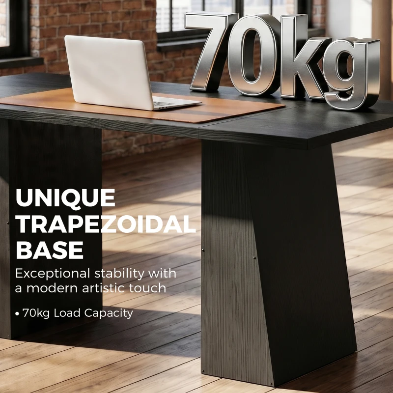 HOMCOM 63 Inch Computer Desk with Trapezoidal Frame Light Black Wood Grain