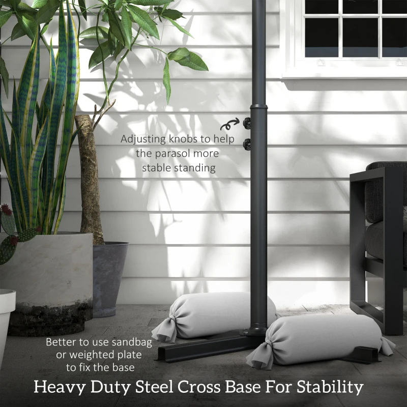 Outsunny 10ft Outdoor Cantilever Hanging Offset Umbrella with Solar LED Lights, Crank, Cross Base, Aluminum Frame, Beige
