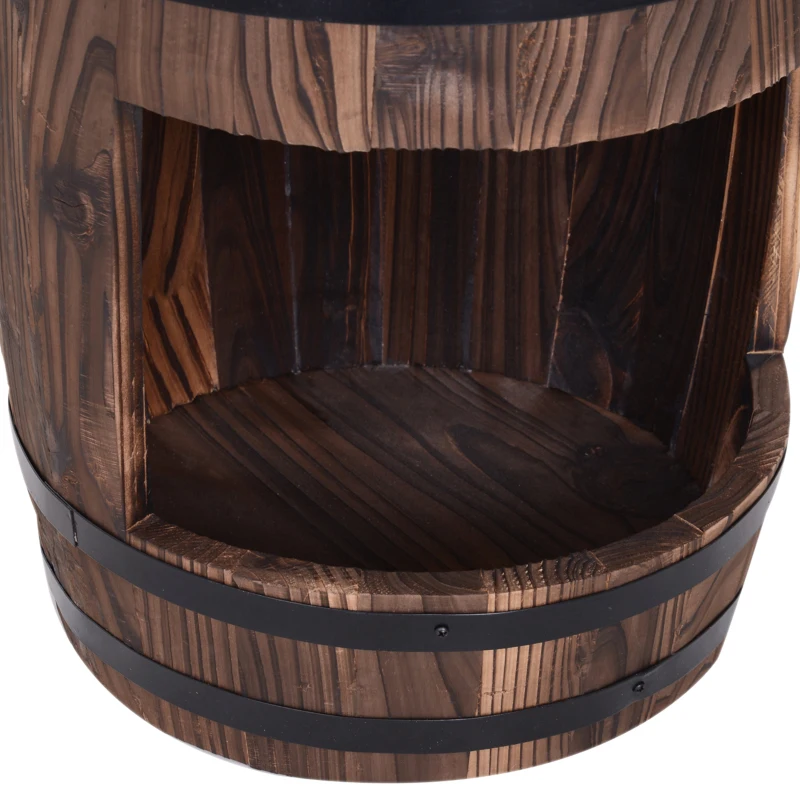 Outsunny Wooden Outdoor Fountain, Electrical Barrel Waterfall with 3600r/min Speed Pump for Patio, Backyard, Carbonized