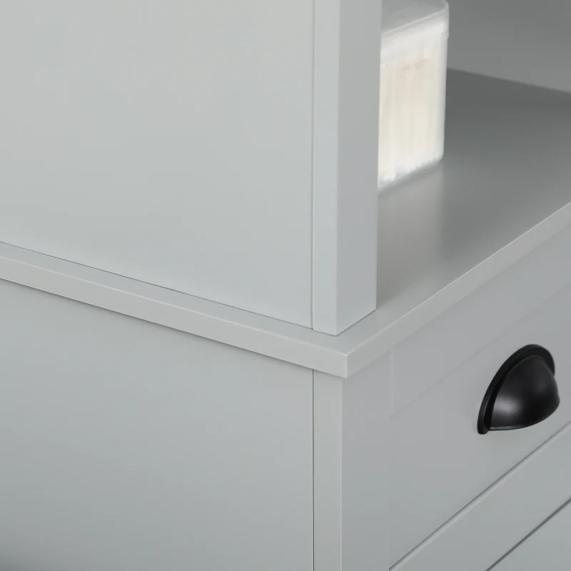 kleankin Slim Bathroom Storage Cabinet Door & Shelves Linen Tower, Gray