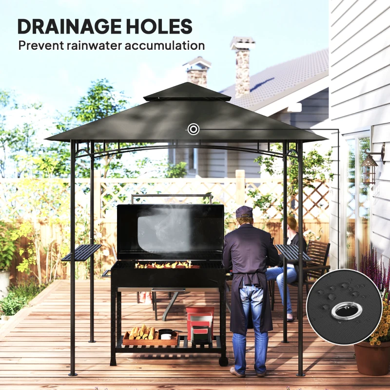Outsunny 8' x 5' Outdoor Grill Gazebo, Double Tiered Barbecue Grill Gazebo Shelter with 2 Side Shelves, Hooks, Dark Grey