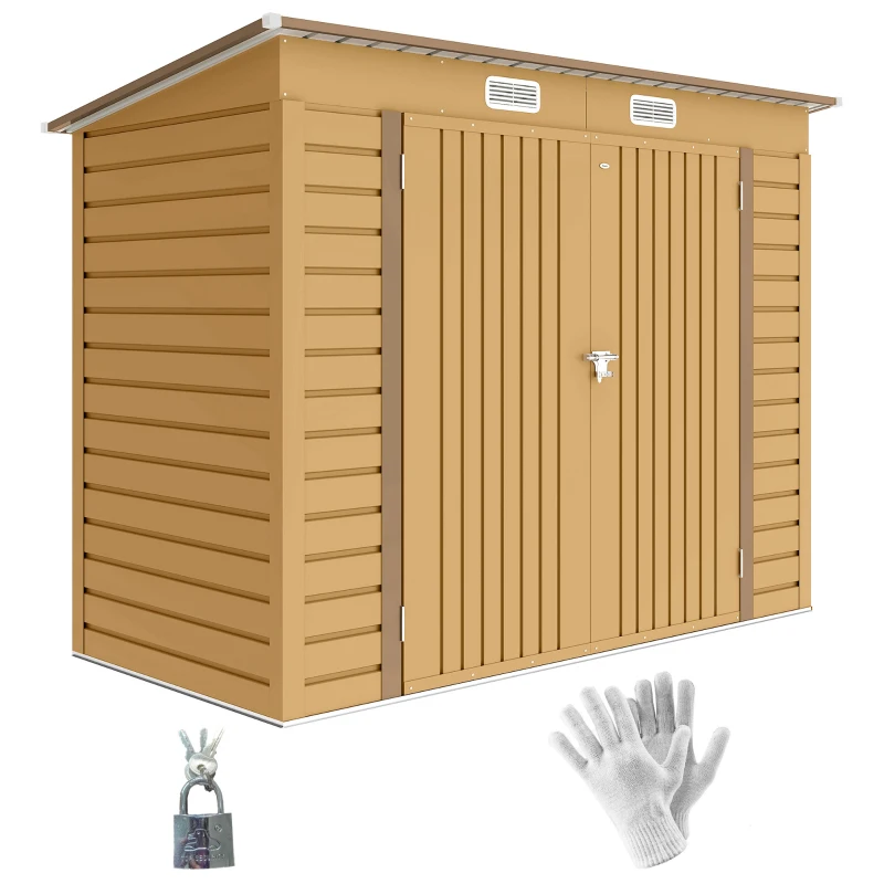 Outsunny 8 x 4FT Galvanized Garden Storage Shed, Metal Outdoor Shed with Double Doors and 2 Vents, Yellow