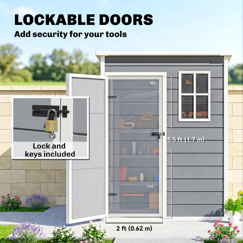 Outsunny 5 x 3FT Garden Shed with Floor, Outdoor Storage Shed with Lockable Door, Window and Vent for Backyard, Patio, Grey