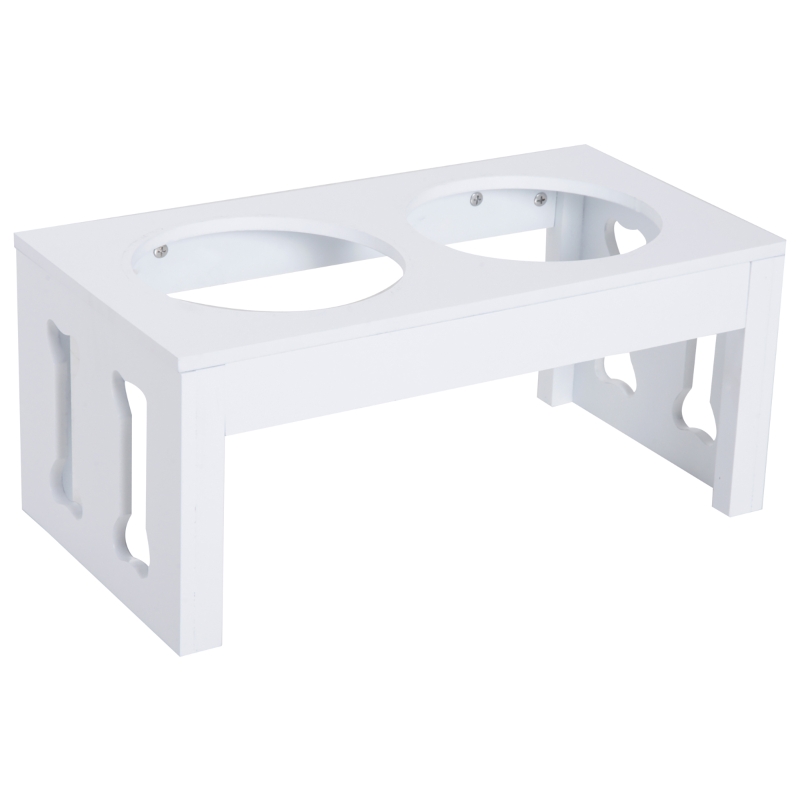 PawHut 23" Modern Decorative Raised Dog Bowls, Wooden Heavy Duty Pet Food and Water Bowl, Elevated Feeding Station, White