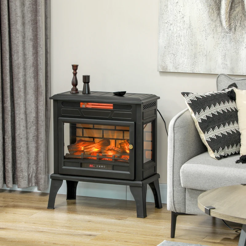 HOMCOM 24" Electric Fireplace Stove, 1000W/1500W Freestanding Fireplace Heater with Overheat Protection, Remote Control, Black