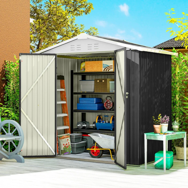 Outsunny 6.5' x 4'  Outdoor Storage Shed, Metal Garden Shed with Lockable Double Doors, 4 Vents, Dark Grey
