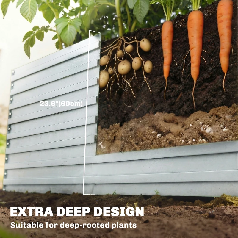 Outsunny 8' x 4' x 2' Raised Garden Bed, Galvanized Planter Box for Growing Flowers, Herbs and Vegetables, Silver