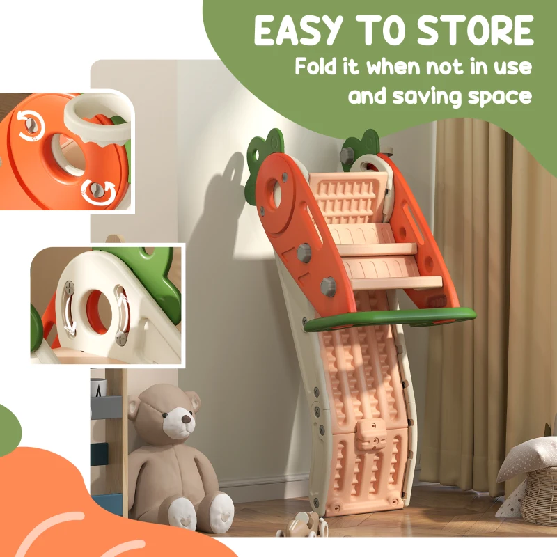Qaba 3 in 1 Foldable Toddler Slide with Basketball Hoop, Climber, for 1-3 Years Old, Orange