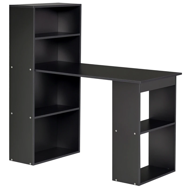 HOMCOM Modern Computer Desk with Storage Shelves, 47" Writing Table Workstation with Bookshelf for Home Office, Black