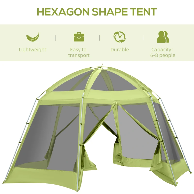 Outsunny Large Screen Tent, Hang Hook for Lantern at Night, 6-8 Person Tent Screen House, 2 Doors for Multiple-Person Entry, Breathable Outdoor Net Canopy Tent, Dome, 16' x 16', Green