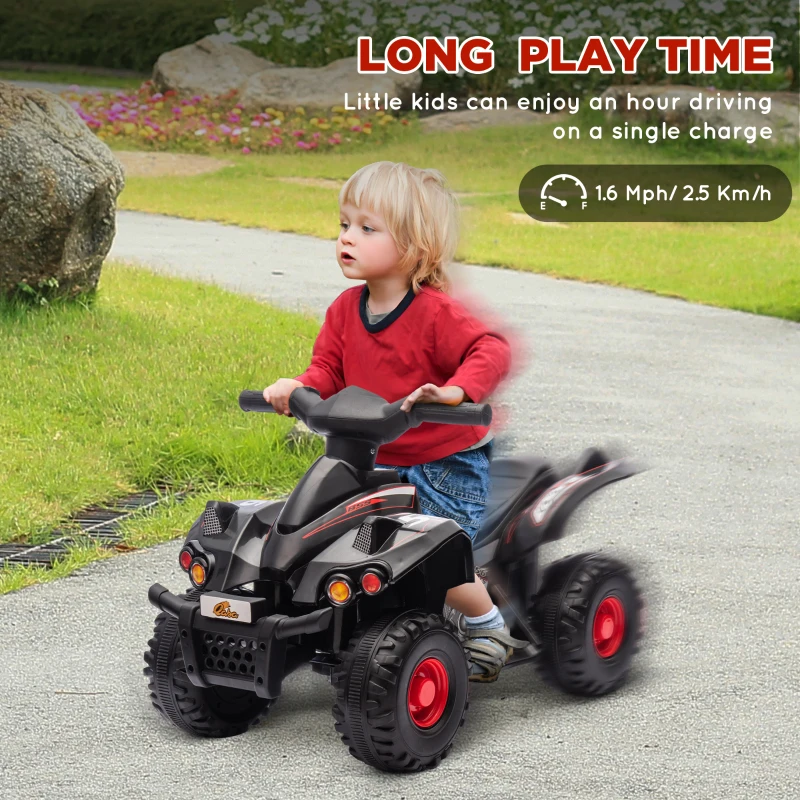 Qaba 6V Kids ATV, 4 Wheeler Quad Car w/ Music for 2-6 Years, Black