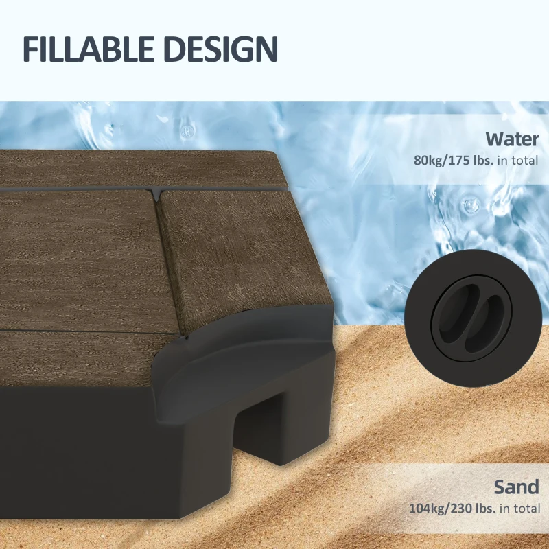 Outsunny Offset Umbrella Base Weight Set, Fillable Outdoor Umbrella Weights, 175 lb. with Water or 230 lb. with Sand, Brown