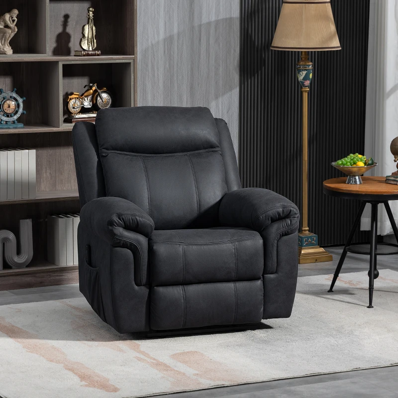 HOMCOM Manual Recliner Chair with Vibration Massage, Side Pockets, Microfibre Reclining Chair for Living Room, Black