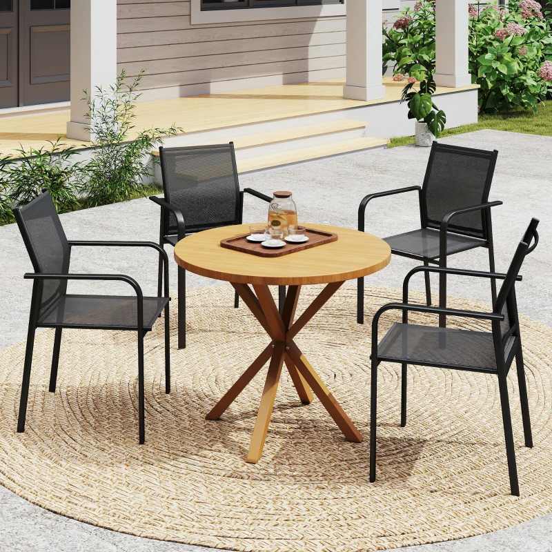Outsunny Stackable Patio Chairs Set of 4, Outdoor Dining Chairs with 20" Deep Seat, All Weather Breathable Mesh, Armrests, Black