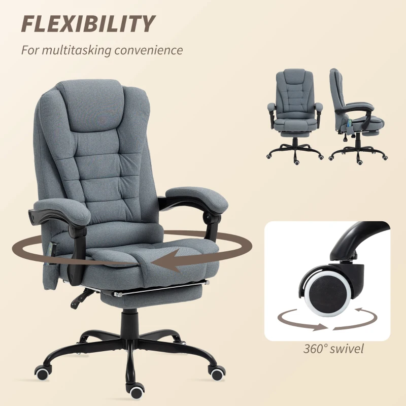 Vinsetto 7-Point Vibrating Massage Chair, Reclining Office Chair with Footrest, Reclining Back, Adjustable Height, Grey