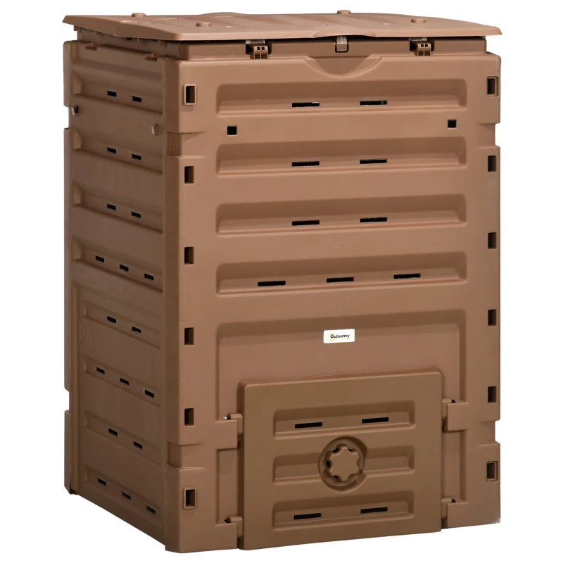 Outsunny Compost Bin, Garden Composter with 80 Vents and 2 Doors, 120 Gallon (450L), Brown
