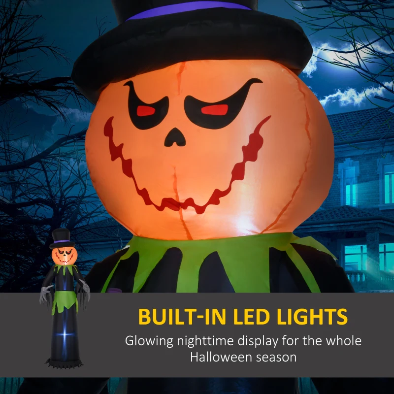 Outsunny 8ft Halloween Inflatable Pumpkin Head Ghost in A Hat, Outdoor Blow-Up Decoration with LED Lights for Yard Display