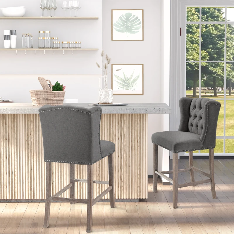 HOMCOM Counter Height Bar Stools Set of 2, Upholstered 26.75" Seat Height Barstools, Dark Gray