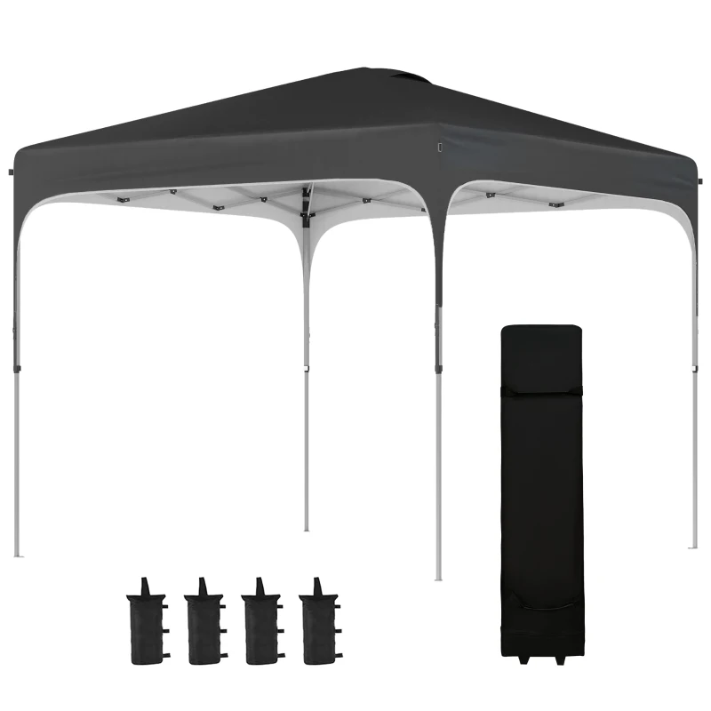 Outsunny 8' x 8' Pop Up Canopy Tent with Wheeled Carry Bag and 4 Sandbags, Instant Sun Shelter, Tents, Black