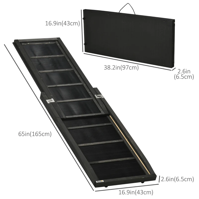 PawHut Folding Dog Ramp, 65 Inches Portable Pet Ramp with Carry Handle, Non-Slip Rubber Ramp for Cars Trucks and SUVs, Black