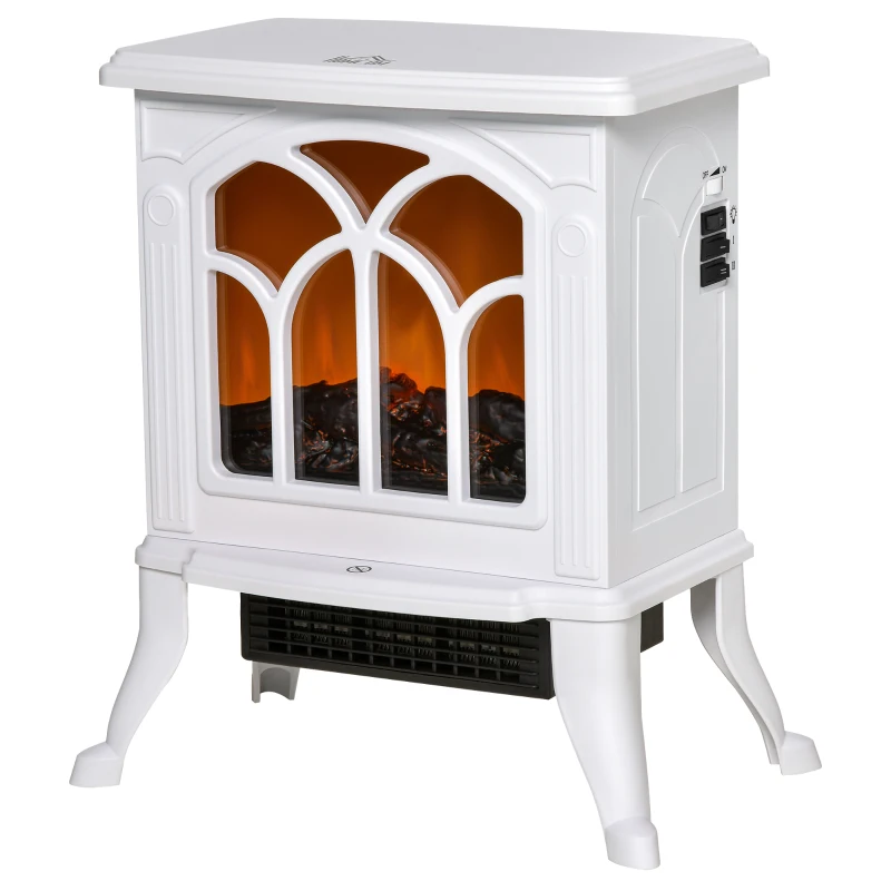 HOMCOM Electric Fireplace Heater, Freestanding Fireplace Stove with Realistic Logs and Flame Effect, 750W/1500W, White