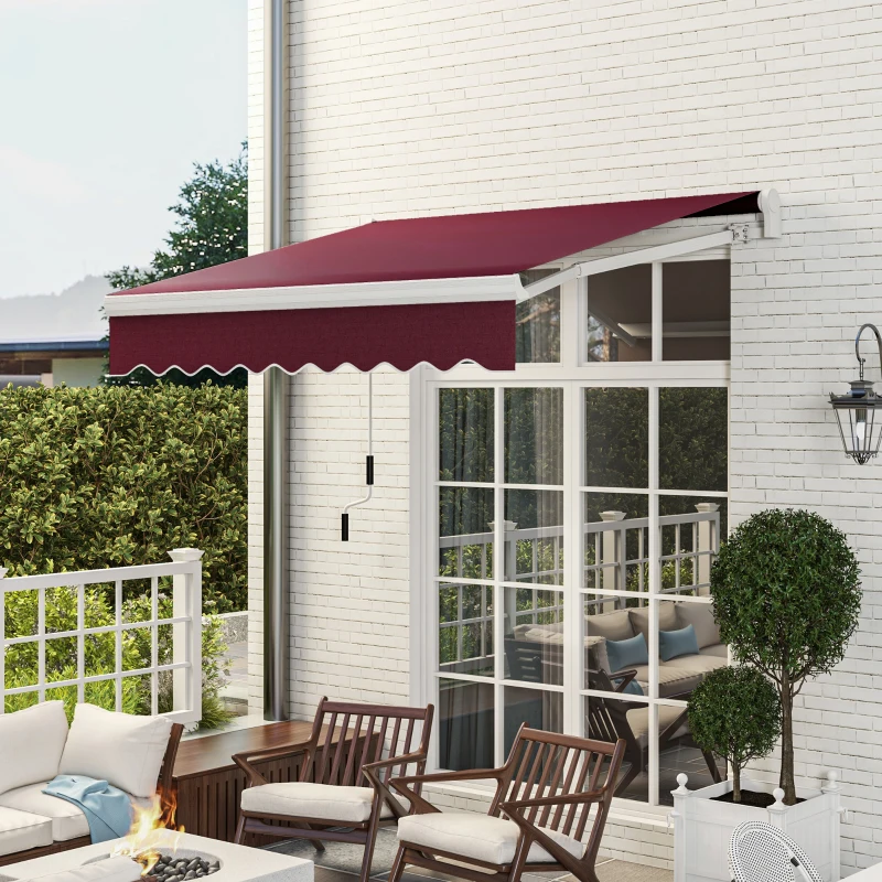 Outsunny 8' x 6.6' Patio Retractable Awning, Manual Exterior Sun Shade Deck Window Cover, Wine Red