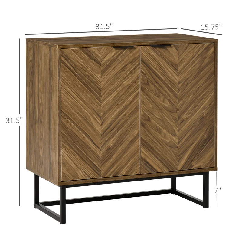 HOMCOM Kitchen Storage Cabinet Buffet Cabinet Sideboard with Chevron Double Doors Adjustable Shelf Set of 2 Walnut