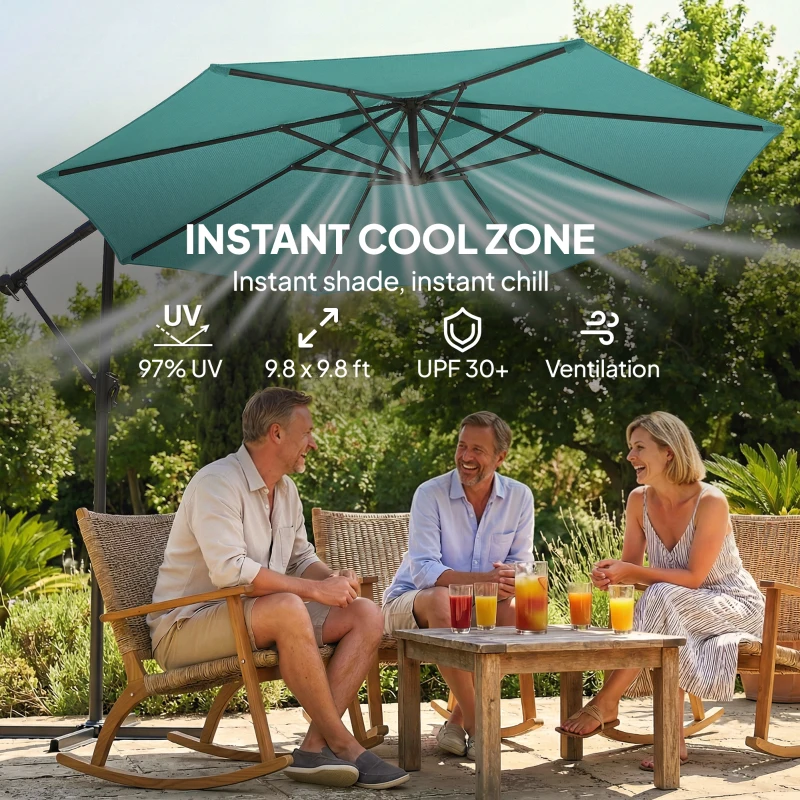 Outsunny 10 ft Offset Patio Umbrella with Cover, Hanging Cantilever Umbrella with 360° Rotation, Crank Handle, Tilt, Sky Blue