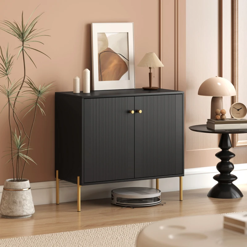 HOMCOM Sideboard, Modern Buffet Cabinet, Coffee Bar Cabinet with Fluted Doors and Adjustable Shelf, Black