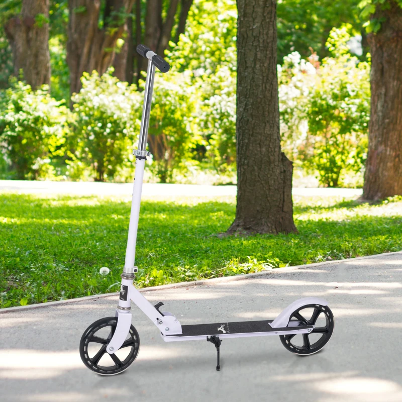 Aosom Kids Foldable Kick Scooter with Adjustable Height, Soft Textured Handles, Wide Deck, Brakes for Ages 7-14, 29.5" H - 39" H, White