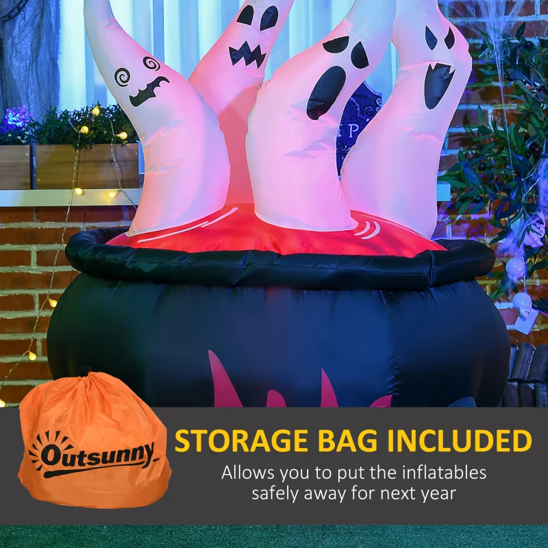 Outsunny 49.25" Inflatable Halloween White Ghosts in Red Cauldron, Blow-Up LED Display Indoor Outdoor