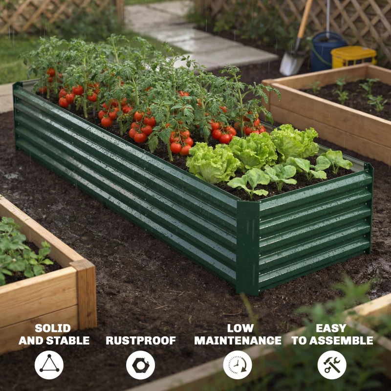 Outsunny 8'x2.6'x1.5' Galvanized Raised Bed, Large Elevated Planter Box for Growing Flowers, Herbs and Vegetables,Green