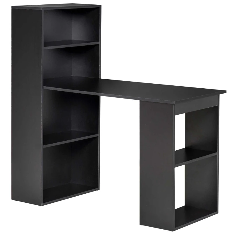 HOMCOM Modern Computer Desk with Storage Shelves, 47" Writing Table Workstation with Bookshelf for Home Office, Black