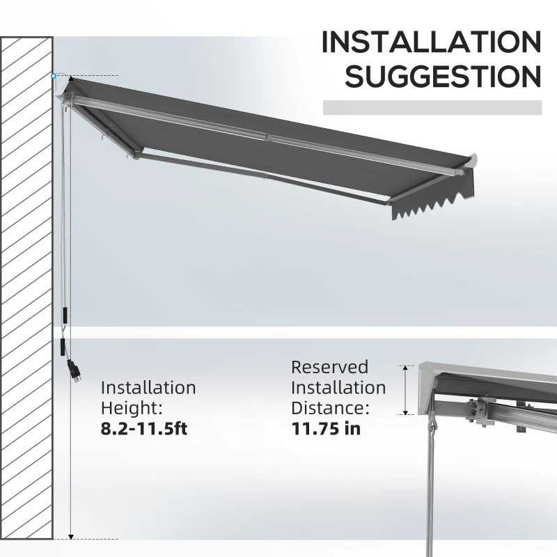 Outsunny 13' x 10' Electric Awning, Retractable Awning with LED Lights and Remote Controller for Door and Window, Dark Gray