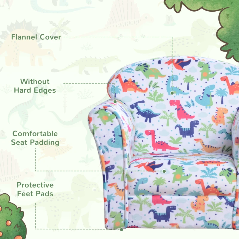 Qaba Kid's Sofa Armchair with Dinosaur Design and Thick Padding