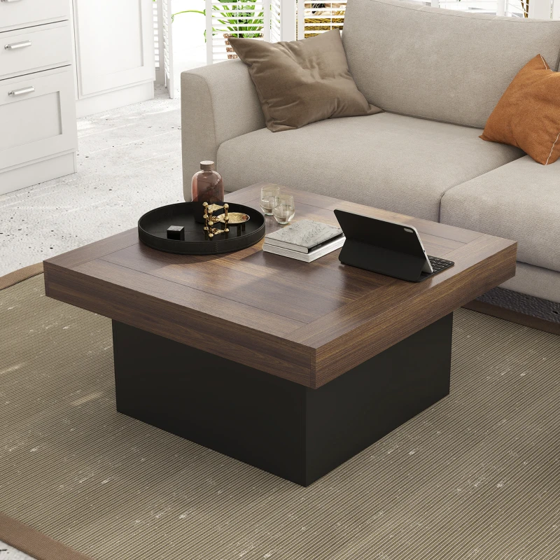 HOMCOM Square Coffee Table with 16-Colour LED Lights, 35-inch Modern Center Table for Living Room, Walnut