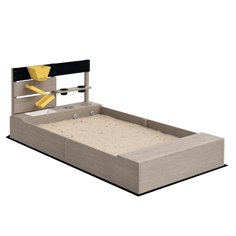 Outsunny Wooden Sandbox with Liner, Kitchen Design, Sink for 3-7 Year Old, 61" x 31.5" x 24"