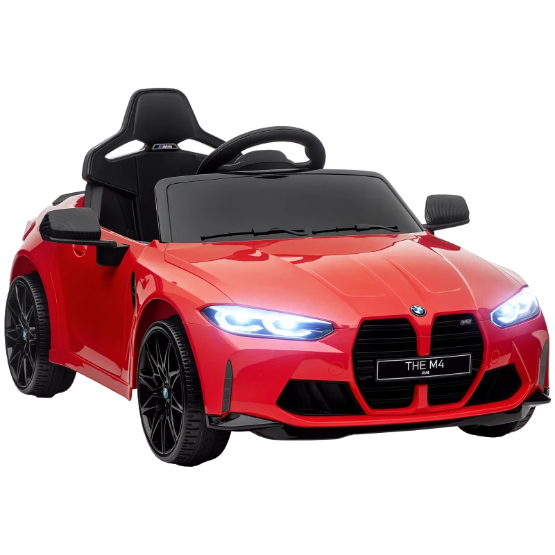 Qaba BMW M4 Licensed 12V Ride on Car, Kids Car w/ Remote Control, Suspension, Handle Attachment, LED Lights, Music, Red