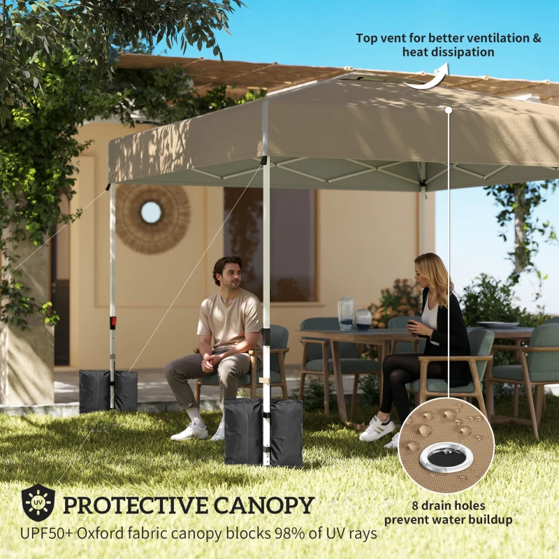 Outsunny 9.6 x 9.6 ft Pop Up Canopy Tent with 3 Sidewalls, UPF 50+ 1-Button Push Easy Setup Outdoor Instant Canopy, Khaki
