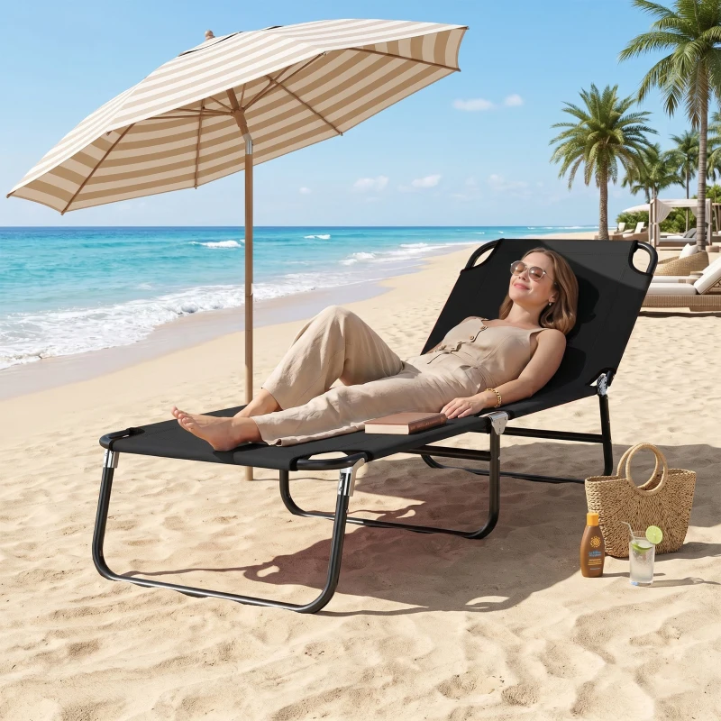 Outsunny Folding Chaise Lounge Pool Chairs, Outdoor Sun Tanning Chairs with 5-Level Reclining Back, Steel Frame for Beach, Yard, Patio, Black