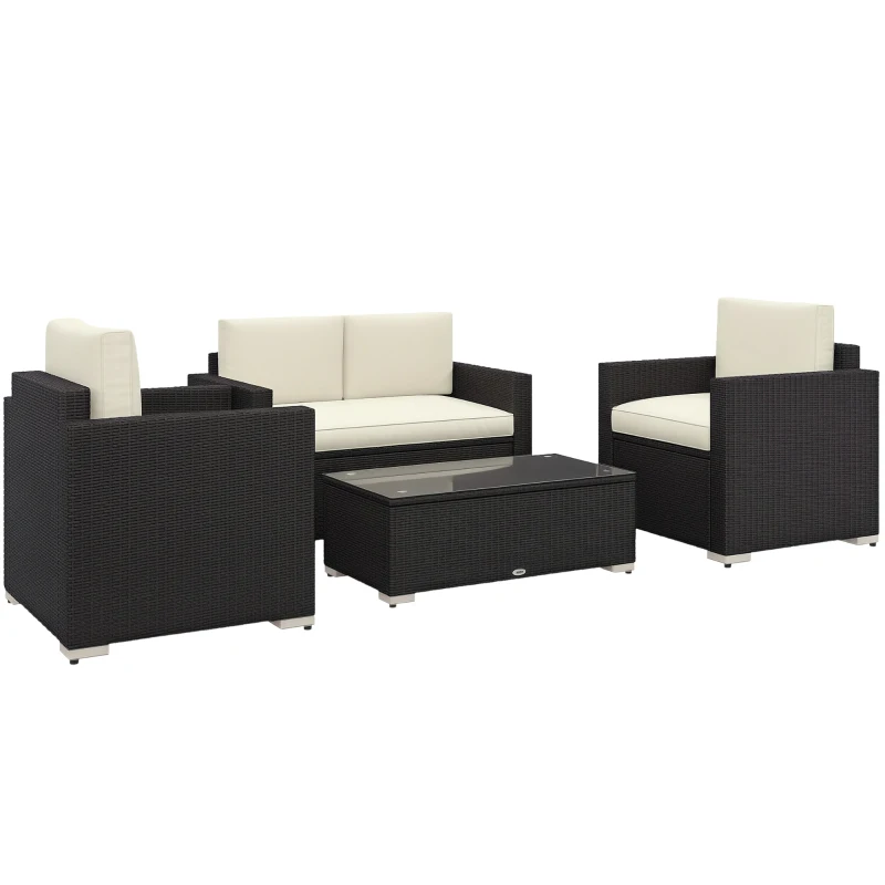 Outsunny Outdoor Furniture with Table, Wicker Furniture with Loveseat and 2 Chair for Garden, Poolside, Cream