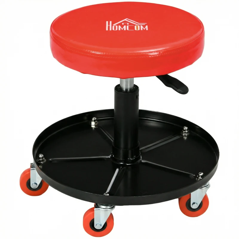 HOMCOM Shop Stool, Pneumatic Adjustable Mechanic Stool, with Tool Tray, Wheels - Orange